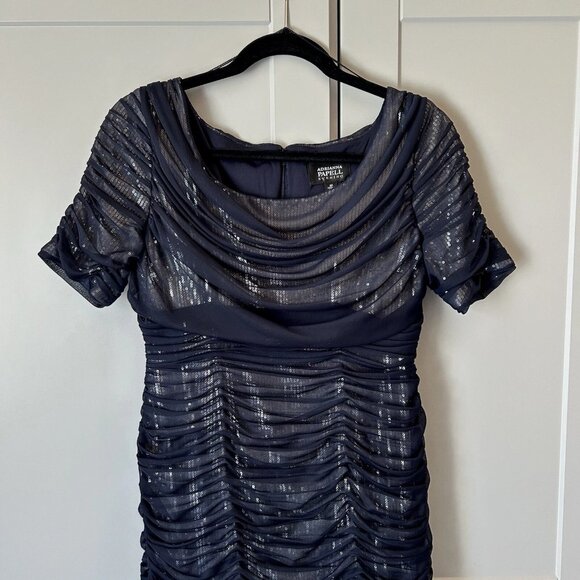 Adrianna Papell Dresses & Skirts - NWT Adrianna Papell Evening Wear Women's Navy Dress S4 Short Sleeve Cowl Neck